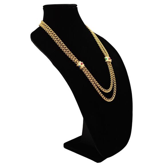 Givenchy Signed Cabochon Necklace Gold Double Chain Runway Vintage 1980s BinY - Picture 3 of 12